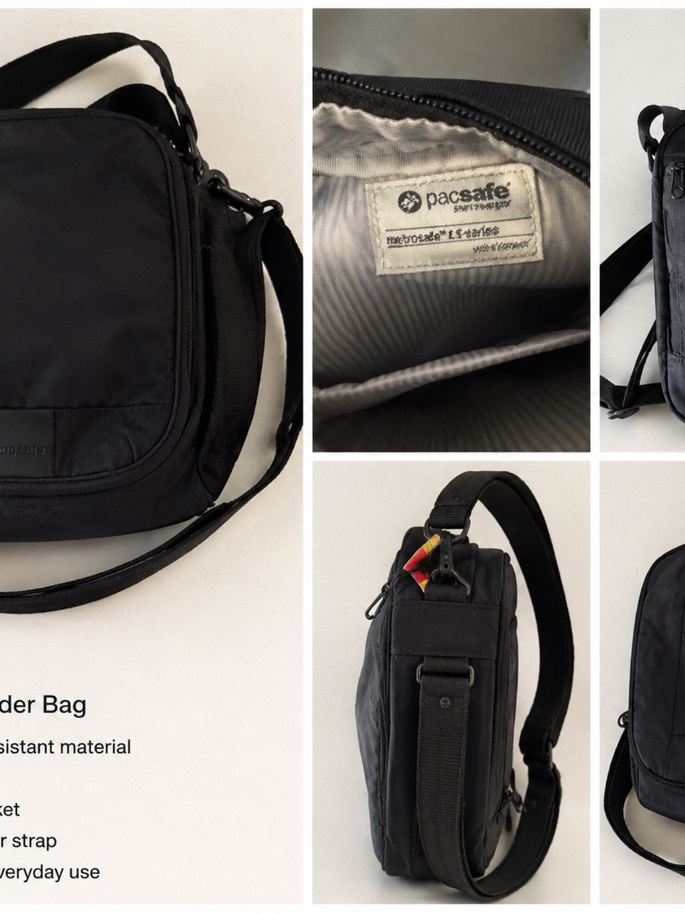 Pacsafe Black Compact Crossbody Messenger Bag
